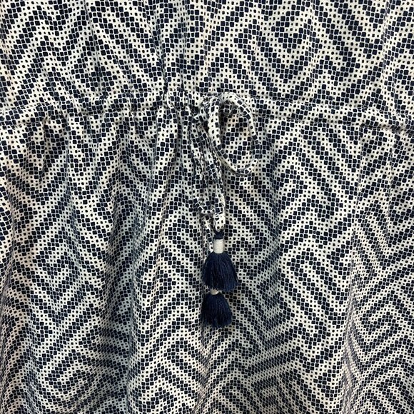 Tommy Bahama Blue and White Greek Cay Blouse Cinch Waist Tassel Size XL - Picture 3 of 5